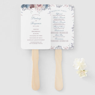 Dusty Blue and Mauve Floral Wedding Program Hand Fan