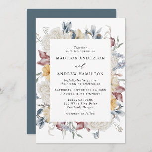 Dusty Blue and Mauve Wildflower Meadow Wedding Invitation
