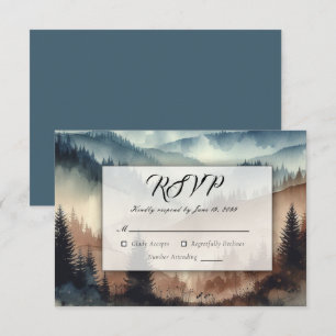 Dusty Blue and Mocha Brown Mountains RSVP Card