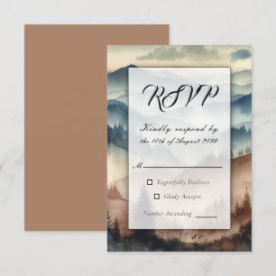 Dusty Blue and Mocha Brown Mountains RSVP Card