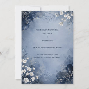 Dusty Blue and Navy Blossom Wedding Invitation