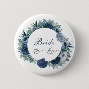 Dusty Blue and navy Floral Bridal Shower 6 Cm Round Badge