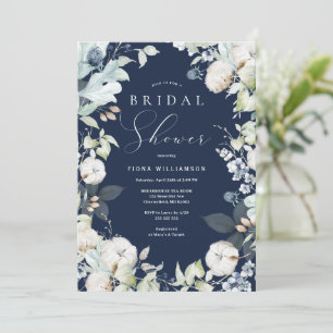 Dusty Blue and Navy Floral Bridal Shower Invitation
