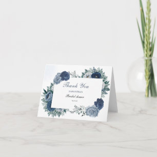 Dusty Blue and navy Floral Bridal Shower Thank You Card