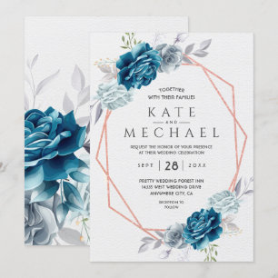 Dusty Blue and Navy Floral Elegant Invitation