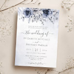 Dusty Blue And Navy Floral Elegant Wedding Invitation<br><div class="desc">Elegant modern floral wedding invitations featuring dusty blue watercolor flowers with handwritten calligraphy.</div>