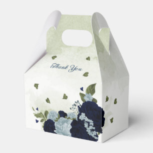 dusty blue and navy floral greenery wedding favour box