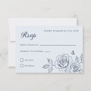 Dusty Blue and Navy Gold Quinceañera RSVP Card