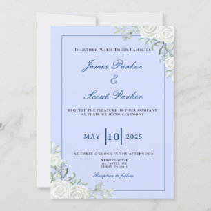 Dusty Blue and Navy Wedding  Invitation