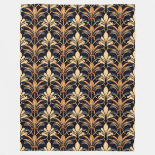 Dusty Blue and Orange Art Deco Fleece Blanket