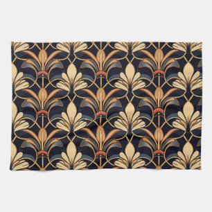 Dusty Blue and Orange Art Deco Tea Towel