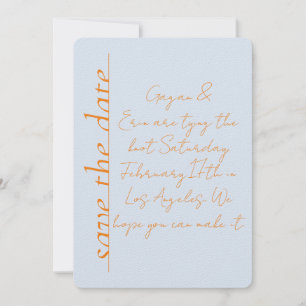 Dusty blue and orange Love Note Save the Date  Invitation