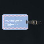 Dusty Blue and Pale Pink Squiggle with Text Luggage Tag<br><div class="desc">A trendy take on the wavy line squiggle frame in shell pink on French blue with simple editable text for easy customisation with a name and address.</div>