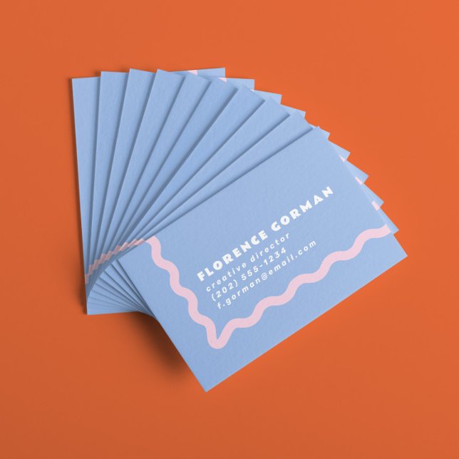 Dusty Blue and Pale Pink Wavy Frame Business Card (Creator Uploaded)