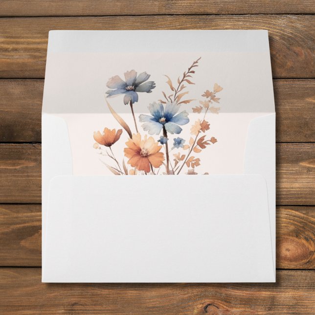 Dusty Blue and Peach Boho Wildflower Wedding Envelope (Creator Uploaded)