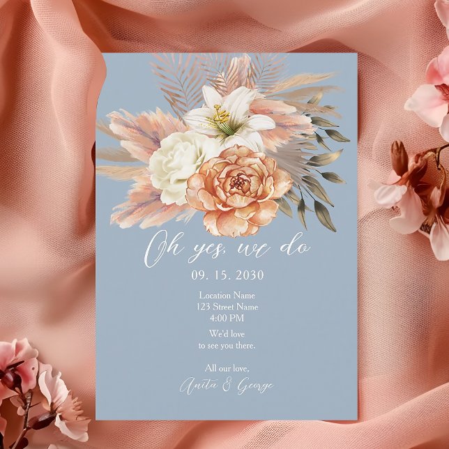 Dusty Blue and Peach Elopement Wedding Reception  Invitation (Creator Uploaded)