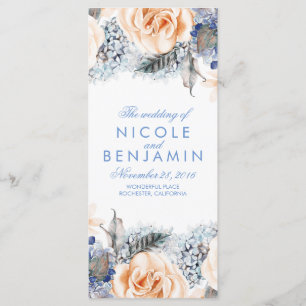 Dusty Blue and Peach Floral Wedding Programs Programme