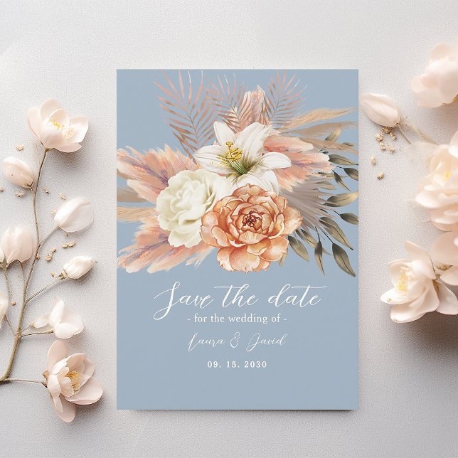 Dusty Blue and Peach Floral Wedding Save The Date (Creator Uploaded)
