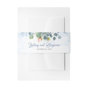 Dusty Blue and Pink Blossoms Floral Wedding Invitation Belly Band