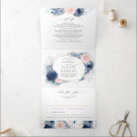 Dusty Blue and Pink Floral Botanical Wedding Tri-Fold Invitation<br><div class="desc">This gorgeous dusty blue and soft pink flowers wedding tri-fold invitation is a perfect choice for your bohemian,  modern wedding.
Elegant all-in-one design features your photo and includes a wedding invitation,  wedding details,  and a self-addressed RSVP card that guests can cut off and mail back to you.</div>
