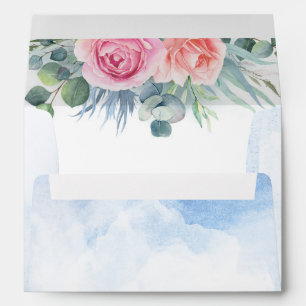 Dusty Blue and Pink Floral Modern Elegant Envelope
