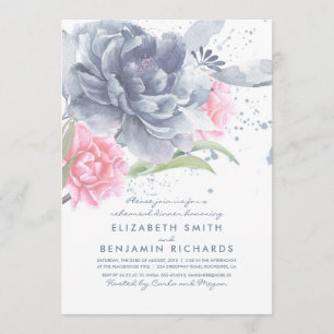 Dusty Blue and Pink Floral Rehearsal Dinner Invitation