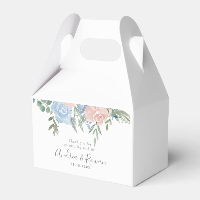 Dusty Blue and Pink Floral Wedding Favour Box (Front Side)