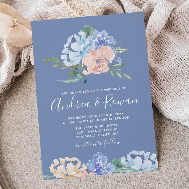 Dusty Blue and Pink Floral Wedding Invitations (Creator Uploaded)