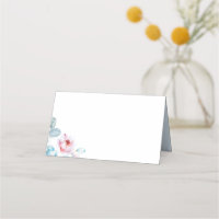 Dusty Blue and Pink Floral Wedding Place Card