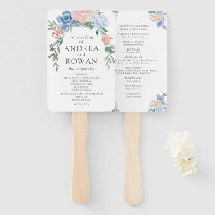 Dusty Blue and Pink Floral Wedding Program Hand Fa Fan