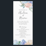 Dusty Blue and Pink Floral Wedding Program Programme<br><div class="desc">Double-sided wedding programs featuring a romantic dusty blue and pink floral design. Order of ceremony wording is displayed on the front,  and wedding party details and a thank you note to guests are on the back.</div>