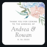 Dusty Blue and Pink Floral Wedding Square Sticker<br><div class="desc">Romantic floral wedding stickers featuring dusty blue and pink flowers.</div>