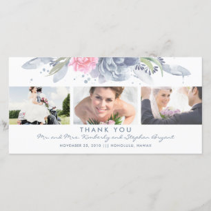 Dusty Blue and Pink Floral Wedding Thank You Card