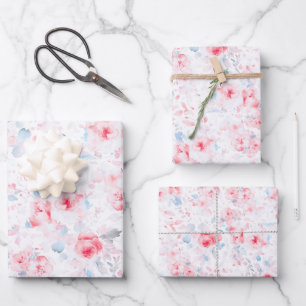 Dusty Blue and Pink Flowers Garden Elegant Wrapping Paper Sheet