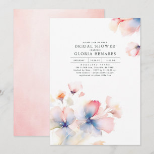Dusty Blue and Pink Flowers Modern Bridal Shower Invitation