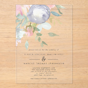 Dusty Blue and Pink Flowers Pastel Spring Wedding Acrylic Invitations