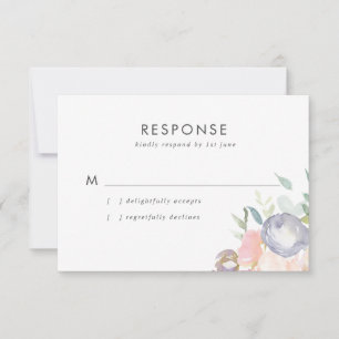 Dusty Blue and Pink Flowers Pastel Spring Wedding RSVP Card