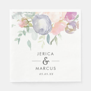 Dusty Blue and Pink Flowers Wedding Napkin