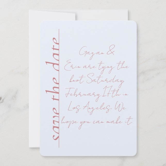 Dusty blue and pink Love Note Save the Date  Invitation (Front)