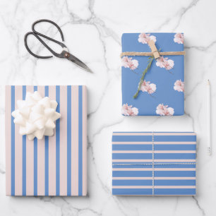 Dusty Blue and Pink New Year Elegant Gift Wrapping Paper Sheet