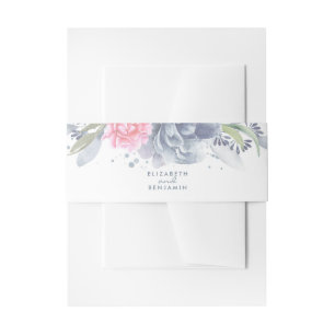 Dusty Blue and Pink Watercolor Flowers Invitation Belly Band