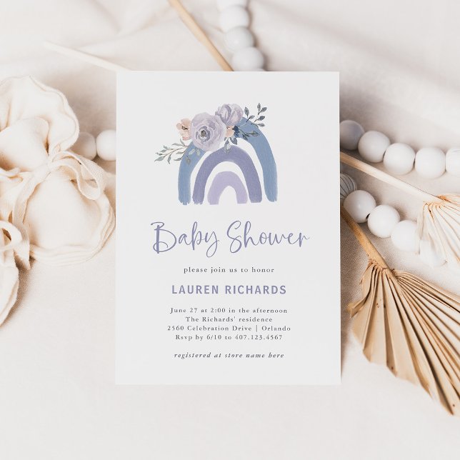 Dusty Blue and Purple Boho | Rainbow Baby Shower Invitation (Creator Uploaded)