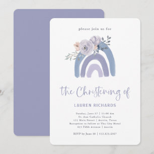 Dusty Blue and Purple Boho Rainbow Christening Invitation