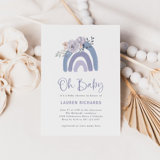 Dusty Blue and Purple Boho Rainbow Oh Baby Shower Invitation (Creator Uploaded)