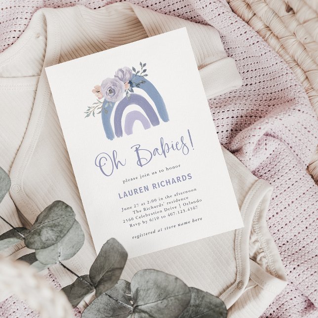 Dusty Blue and Purple | Rainbow Oh Babies Shower Invitation (Creator Uploaded)