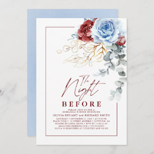 Dusty Blue and Red Floral Rehearsal Dinner Invitation