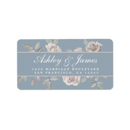Dusty Blue and Rose Floral Wedding Return Address Label