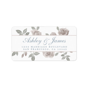 Dusty Blue and Rose Floral Wedding Return Address Label