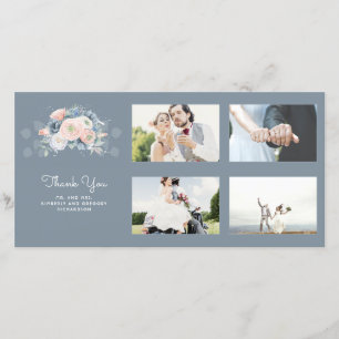 Dusty Blue and Rose Floral Wedding Thank You Card