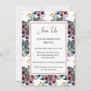 Dusty Blue and Rose Flowers Mother's Day Brunch  Invitation